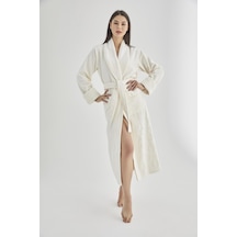 Şalyaka Jakarlı %100 Cotton Bayan Bornozu Krem