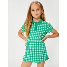 Koton Polo Tişört Crop Kısa Kollu Düğme Detaylı Dar Kalıp Yeşil Ekose 3skg10134ak 3SKG10134AK7C9 Yeşil