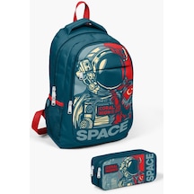 Coral High Kids Çivit Kırmızı Astronot Desenli 2'li Okul Çanta Seti Set0214389