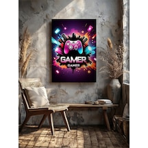 Gamer Yazılı Oyun Kumandası Ev Ofis Mutfak Salon Duvar Dekorasyon Kanvas Tablo