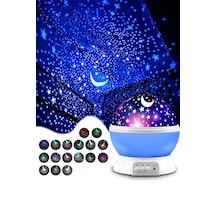 Dekoratif Çocuk Odası Gece Lambası Projeksiyon Dönen Ay Yıldız Mavi