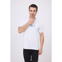 Marıne Tee Deniz Temalı Ribana Bisiklet Yaka Pamuk T-shirt-3164 Beyaz