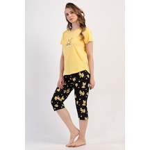 Yake Store Kadın P.suprem O Yaka Kısa Kol Etegı Oval Kaprı Takım - Yellow Sarı