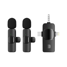 Kablosuz İkili Yaka Mikrofonu İphone İle Uyumlu 3.5mm Aux İphone Type-c Pc Tablet Video Kayıt Röportaj Canlı Yayın