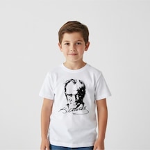 Westicgiyim Atatürk Baskılı Çocuk Tişört Unisex Pamuklu Kısa Kollu Tişört Beyaz