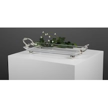 Çnr Home Collection Metal Kulplu Kristal Servis Tabaği Gümüş Gümüş