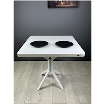 Roma Beyaz Mutfak Yemek Masası Balkon Masası Kavisli Köşe Metal Beyaz Ayak 80 Cm