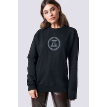 14 Mart Dünya Pi Günü Dj Baskılı Siyah Kadın Sweatshirt (528315102)