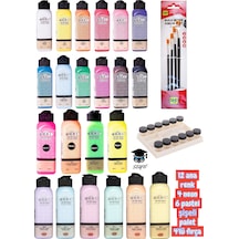 140 Ml Akrilik Boya Seti 12 Ana Renk 4 Neon 6 Pastel Şişeli Palet 4'lü Fırça Artdeco 0000 Naturel