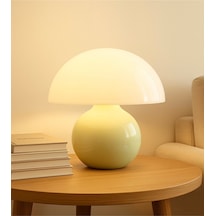 Modern Burhi Abajur Krem Mantar Masa Lambası Metal Şapka Metal Gövde Krem