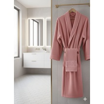 Belinis %100 Pamuk Bornoz + Havlu Kadın Erkek, Yumuşak, Yüksek Su Emici, Lüks,otel,spa,kalitesi,hediyelik Set. Gülkurusu