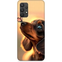 Samsung Galaxy A32 Uyumlu Sevimli Köpek Ve Kelebek Desenli Silikon Kılıf