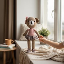 Oyun Ve Uyku Arkadaşı Amigurumi Oyuncak Ayı Kahverengi - Pembe