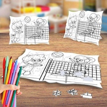 Voleybol Oynayan Arkadaşlar Boyama Puzzle Tablo Çocuk Eğitici Yapboz