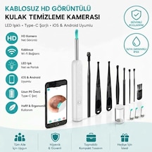 Beyaz Kablosuz Hd Görüntülü Kulak Temizleme Kamerası, Led Işıklı Type-c Şarjlı İos Ve Android Uyumlu Kulak Temizleme Seti 5728
