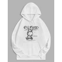 Startmore Unisex Super Baskılı Kapüşonlu Sweatshirt Beyaz Beyaz