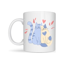 Sevimli Aşık Kediler Desenli Porselen Kupa Model 42 Love Cats Tasarım Sevgiliye Hediye, Kahve & Çay Kupası Diğer