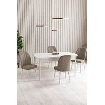 Vien Beyaz 80 x 132 Açılabilir  Mutfak Masası 4 Sandalye Cappicino