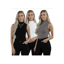 Hashtag Kadın Balıkçı Yaka Sıfır Kol Body 3'lü Set Viskon Kumaş Beyaz