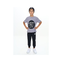 Toontoy Kids Toontoy Erkek Çocuk 2'li Takım Baskılı Bisiklet Yaka Kısa Kollu T-shirt & Beli Paçası Lastikli Cepli Jogger Eşofman Altı - Renk Bloklu & 2 İplik Koyu Gri