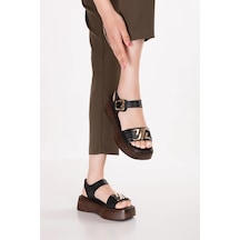 Gondol Hakiki Deri Platform Taban Sandalet Pkr.2401 Siyah