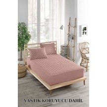Alez Takımı %100 Pamuklu Sessiz 3 Parça Kapitoneli Yastık Alezli Pembe Tek Kişilik