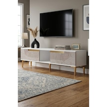 Tsa1508btg Meyra Tv Sehpası Beyaz-traverten-gold 150cm Beyaz - Traverten - Altın
