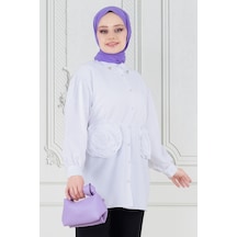 Sevitli Önü Gül Detaylı Tunik-beyaz-3632-beyaz Beyaz