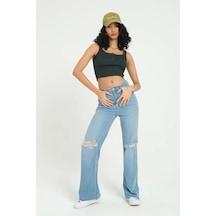Hiccup Kare Yaka Fitilli Düğmeli Tank Top Orman Yeşili