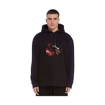 Venom Red Baskılı Siyah Erkek Örme Kapşonlu Sweatshirt
