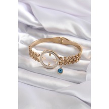 Ezoconcept 316l Çelik Gold Renk Çeyrek Takılabilen Zirkon Taş Detay Kadın Kelepçe Altın
