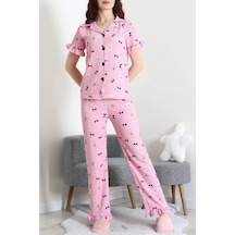 Modi Bürümcük Fırfırlı Pijama Takımı Pembekurdele - 127.1287. Açık Bej - Siyah