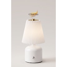 Lumina Plissé Dokunmatik Şarjlı Masa Lambası - Kademeli Dimmerli Dekoratif Gece Lambası Abajur 21x10 Cm Beyaz