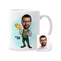 Kişiye Özel Ressam Karikatür Beyaz Kupa Bardak - 1