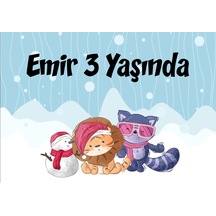 Sevimli Hayvanlar Kış Temalı Doğum Günü Afişi 50x70 Cm