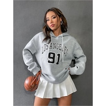 Altamira Unisex Los Angeles 91 Baskılı Oversize Kapşonlu Sweatshirt 001