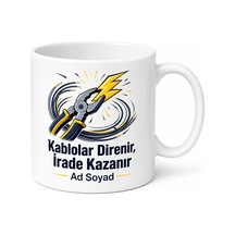 Elektrik Kablolarını Çeken Ustaya Çarpılmayan İrade Kahve Kupası Hediye Bardak Beyaz / Çok Renkli