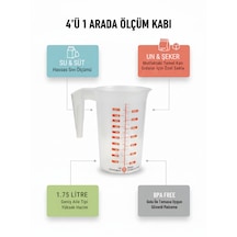 1.75 Litre Dereceli Ölçü Kabı - 4 Farklı Ölçüm Birimli Çok Amaçlı Mutfak Kabı - Şeffaf
