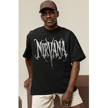 Tasarım Nirvana Yazılı Rock Metal Müzik Grubu Baskılı Unisex Over Siyah
