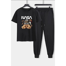 Uyguntarz Unisex Nasabear Baskılı 2'li Eşofman Takımı Siyah