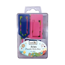 Plastik Ataş Orta Boy 4 cm 15 li 1 Paket Plastik Ataç Kalp Yıldız Dikdörtgen Şekilli Ataç 1 Paket