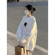 Startmore Yıldız Desenli Düşük Sweat Beyaz Beyaz