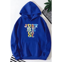 Medinenur Just Be Cool Baskılı Kapüşonlu Sweatshirt Mavi