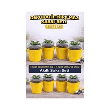 Hüskon Ticaret 4 Adet Dekoratif Dış + 4 Adet Şeffaf Iç Saksı Akıllı Saksı Seti 1,8 Litre