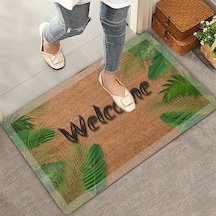 Valerine Life Beyaz Çerçeveli Palmiye Yaprakları Welcome Kapı Önü Paspası 45 x 70 CM