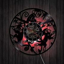 Primepickings Müzik Vinil Kayıt Duvar Saati - Little Monkey Vinyl Records Led Işık Duvar Saati - Vinil Saat A