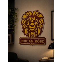 Aslan Figürlü Kişiye Özel Ahşap Duvar Dekoru İsim Yazılı Dekoratif Tablo Ercan Köse 30x35
