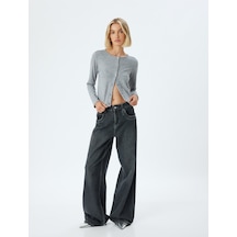 Koton Düğmeli Hırka Yuvarlak Yaka Uzun Kollu Slim Fit Gri 5wak50039ek Gri