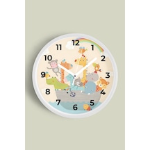 Gemideki Sevimli Hayvanlar Modern Tasarım Çocuk Odası Duvar Saati - 35cm - Önü Camlı Beyaz Kasa Beyaz