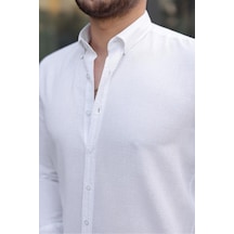 Baselco Premum Dik Yakalı Slim Fit Keten Görünümlü Gömlek Beyaz Baselco Premum Dik Yakalı Slim Fit Keten Görünümlü Gömlek Beyaz